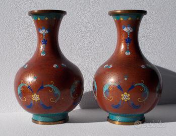 Arte cinese - coppia di antichi vasi cloisonné