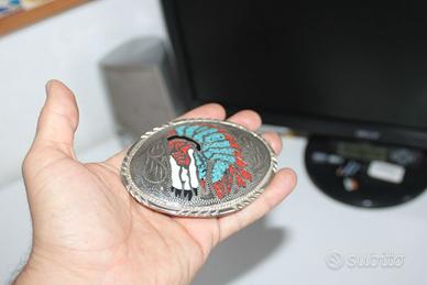 Fibbia vintage SSI artigianale argento intarsiato