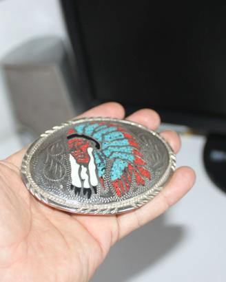 Fibbia vintage SSI artigianale argento intarsiato