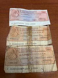 3 mini assegni San Paolo di Torino 100 Lire 1975