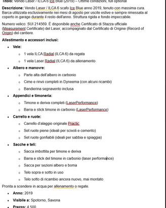 Laser ilca 6 Ice Blue 2019- ottime condizion