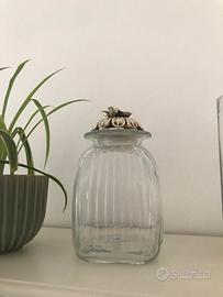 Nuovo Vaso in vetro soffiato, coperchio argentato