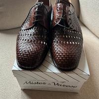 Scarpe uomo  stringata intrecciata marrone cuoio
