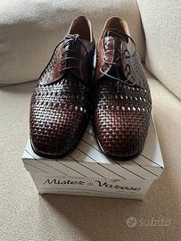 Scarpe uomo  stringata intrecciata marrone cuoio