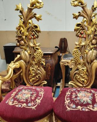 COPPIA DI POLTRONE TRONO IN LEGNO E TESSUTO