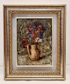 Adelio Colombo fiori tecnica su tavola