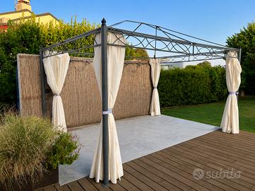 Gazebo in acciaio grigio 4x3 m con tende laterali