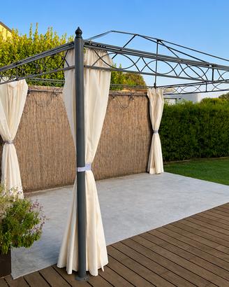 Gazebo in acciaio grigio 4x3 m con tende laterali