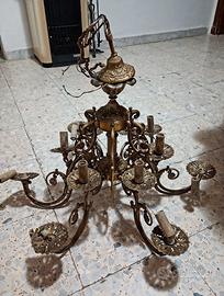 lampadario barocco  anni 50 bronzo dorato 