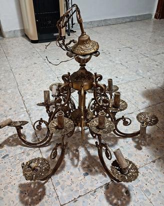 lampadario barocco  anni 50 bronzo dorato 