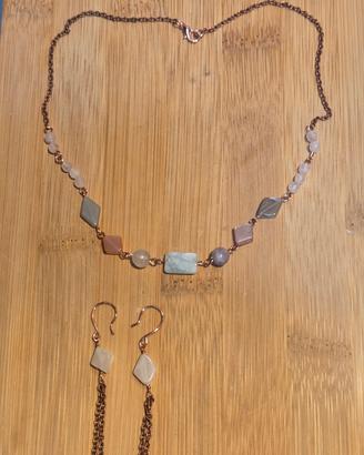 collana rame, acquamarina e adularia