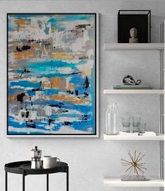 Quadro astratto dipinto su tela oro azzurro blu gr