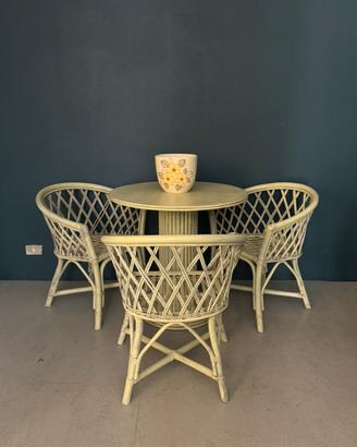 Salotto Vintage in Rattan con Tavolo e 3 Poltrone