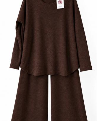 Completo Donna Marrone Scuro Maglia Pantaloni
