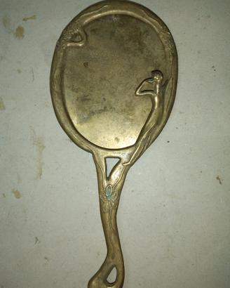 Antico specchio epoca deco' anni 20/30 in bronzo