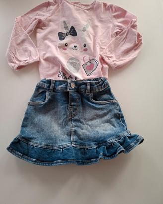 Set 2 pezzi bambina top, gonna Idexe Prenatal 98cm