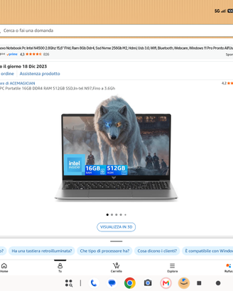 Notebook Acemagic 15 pollici 16 GB RAM SSD 512 GB