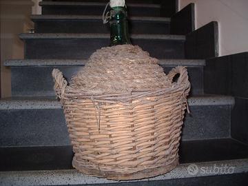 Damigiana Vetro antica impegnata vimini grande per