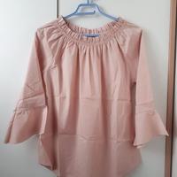 Top rosa elastico femminile manica a campana