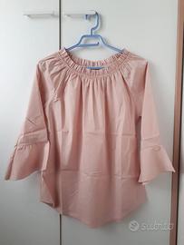 Top rosa elastico femminile manica a campana