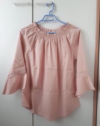Top rosa elastico femminile manica a campana