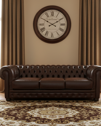 Chester 3 posti in vera pelle vintage brown lucida