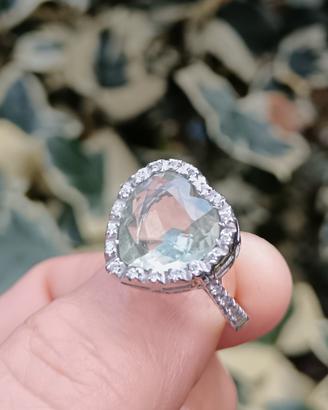 Anello ORO BIANCO  brillanti/PRASEOLITE MONTEZUMA