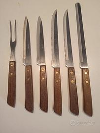set 5 coltelli + forchettone rostfrei manico legno