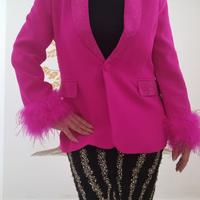 Giacca monopetto oversize con piume - Fucsia