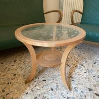 Tavolino da salotto in legno e vetro decorato