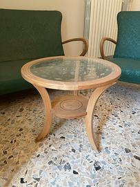 Tavolino da salotto in legno e vetro decorato