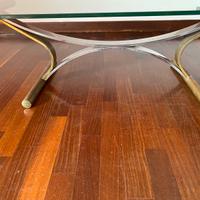 Tavolino cristallo e acciaio, argentato e dorato.