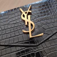 YSL - Pochette in pelle lucida di coccodrillo