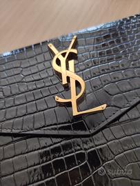 YSL - Pochette in pelle lucida di coccodrillo