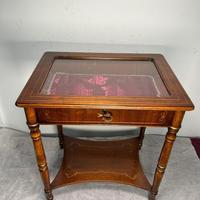 TAVOLINO IN LEGNO E VETRO - BACHECA VINTAGE