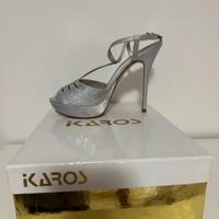 Sandali Ikaros raso argento grigio 39 con pochette