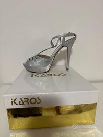 Sandali Ikaros raso argento grigio 39 con pochette