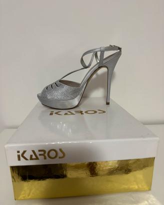 Sandali Ikaros raso argento grigio 39 con pochette