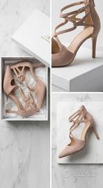 scarpe con tacco rosa cipria in camoscio 