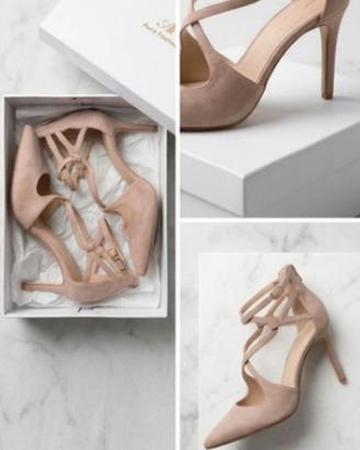 scarpe con tacco rosa cipria in camoscio 