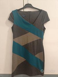 Vestito Tubino Blue Sand Color Block con Pieghe