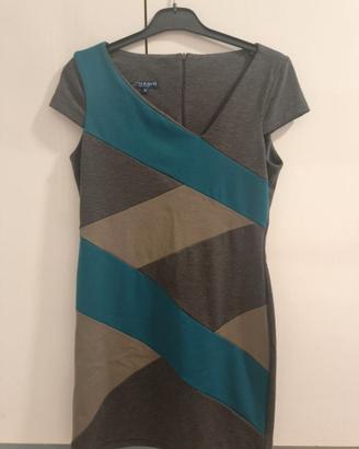 Vestito Tubino Blue Sand Color Block con Pieghe