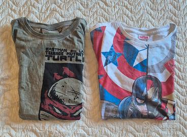 2 T-shirt Teenage Mutant e Marvel Captain America 