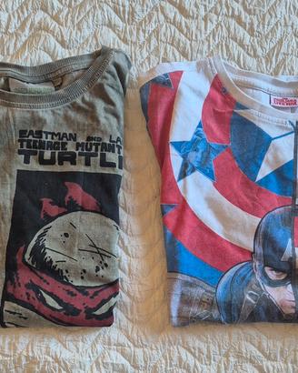 2 T-shirt Teenage Mutant e Marvel Captain America 