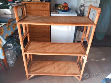 scaffale libreria tre ripiani in vimini