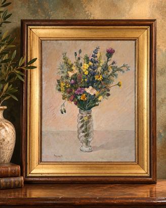 Olio su tavola Mariangela Bagnara 1982 Fiori