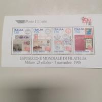 Foglietto francobolli esposizione mondiale filatel