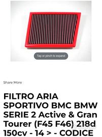 Filtro sportivo bmw 218d 