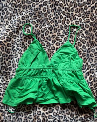 Top verde Zara con arricciature - Taglia S - NUOVO