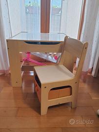 TAVOLINO GIOCO E LAVAGNA PER BIMBI CON 2 SEDIE